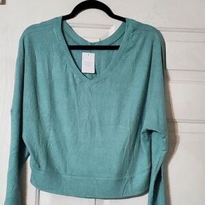 Auden Ribbed V-Neck Sleepwear Top in Teal